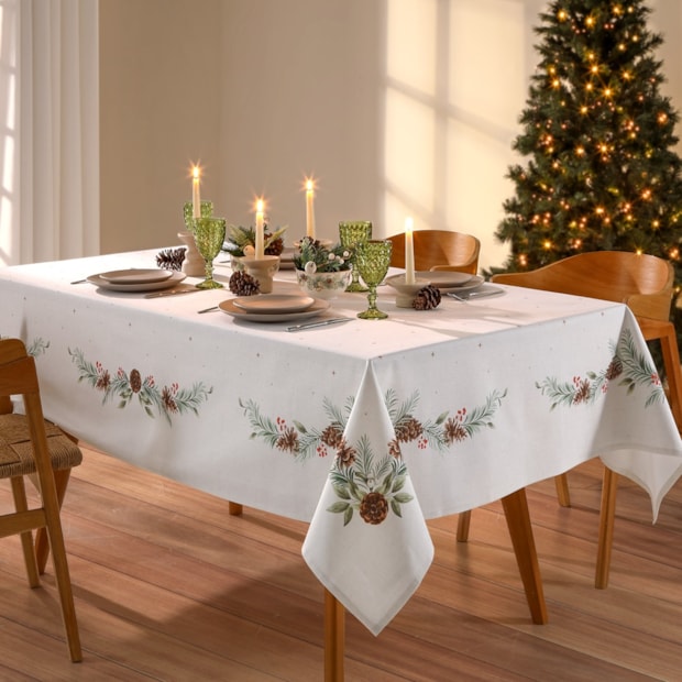 Toalha de Mesa Retangular Dohler Clean Matisse Estampado Digital Natal Campestre 6 Lugares 1,60m x 2,30m