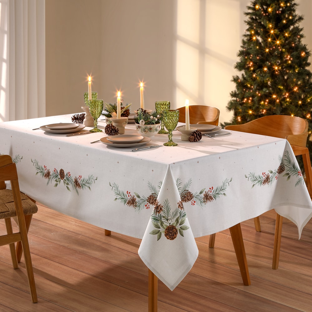 Toalha de Mesa Retangular Dohler Clean Matisse Estampado Digital Natal Campestre 8 Lugares 1,60m x 2,70m