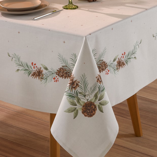 Toalha de Mesa Retangular Dohler Clean Matisse Estampado Digital Natal Campestre 8 Lugares 1,60m x 2,70m