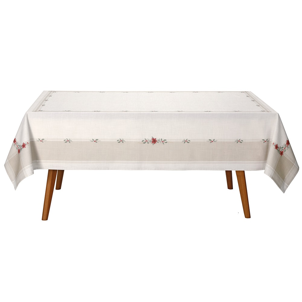 Toalha de Mesa Retangular Dohler Clean Matisse Estampado Digital Ramos de Natal 8 Lugares 1,60m x 2,70m