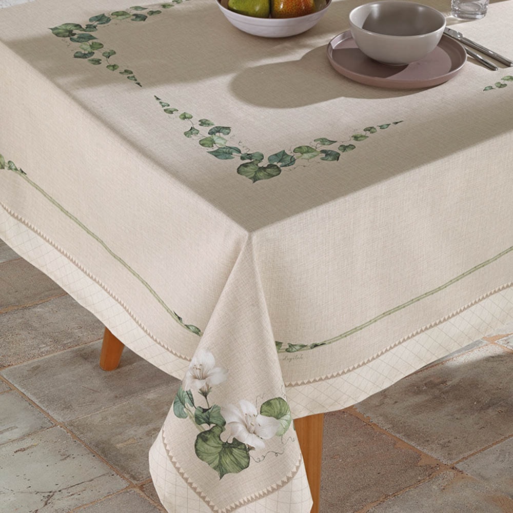 Toalha de Mesa Retangular Dohler Clean Renova Estampado Digital Botânica Flores 8 Lugares 1,60m x 2,70m