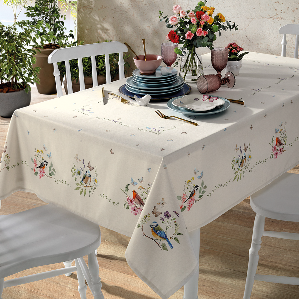 Toalha de Mesa Retangular Dohler Clean Renova Estampado Digital Jardim Off White 6 Lugares 1,40m x 2,10m