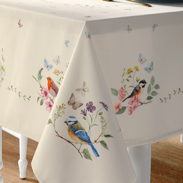 Toalha de Mesa Retangular Dohler Clean Renova Estampado Digital Jardim Off White 6 Lugares 1,40m x 2,10m