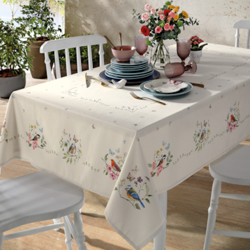 Toalha de Mesa Retangular Dohler Clean Renova Estampado Digital Jardim Off White 8 Lugares 1,60m x 2,70m