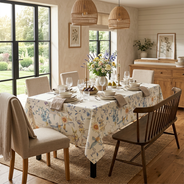 Toalha de Mesa Retangular Dohler Clean Renova Estampado Digital Magnolia 8 Lugares 1,60m x 2,70m