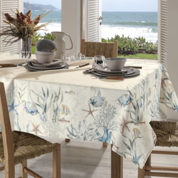 Toalha de Mesa Retangular Dohler Clean Renova Estampado Digital Marina 6 Lugares 1,40m x 2,10m