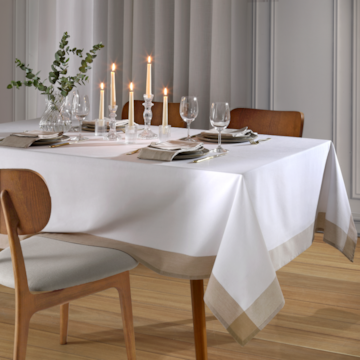 Toalha de Mesa Retangular Dohler Léia Efeito Linho Ponto Ajour 8 Lugares 100% Algodão 1,60m x 2,70m