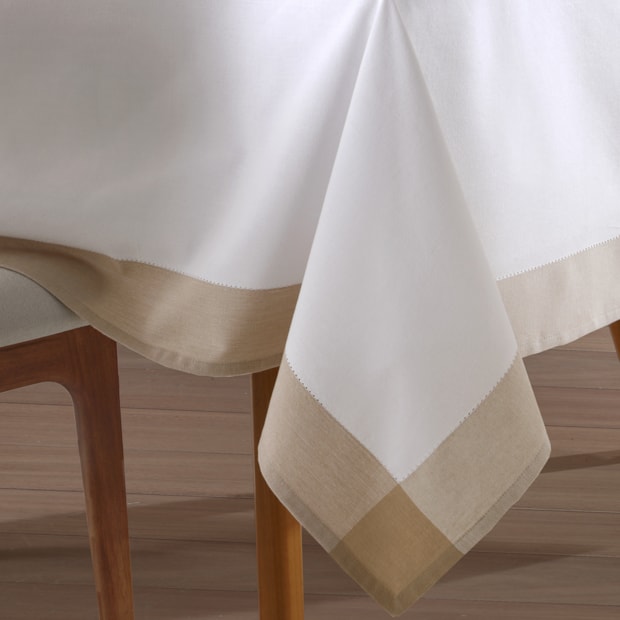 Toalha de Mesa Retangular Dohler Léia Efeito Linho Ponto Ajour 8 Lugares 100% Algodão 1,60m x 2,70m