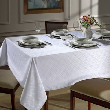 Toalha de Mesa Retangular Dohler Requinte Linhas TJ-5795 Branco 8 Lugares 1,60m x 2,70m