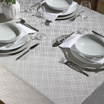Toalha de Mesa Retangular Dohler Requinte Linhas TJ-5795 Prata 6 Lugares 1,40m x 2,10m