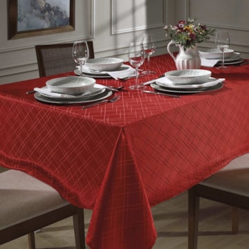 Toalha de Mesa Retangular Dohler Requinte Linhas TJ-5795 Vermelho 8 Lugares 1,60m x 2,70m