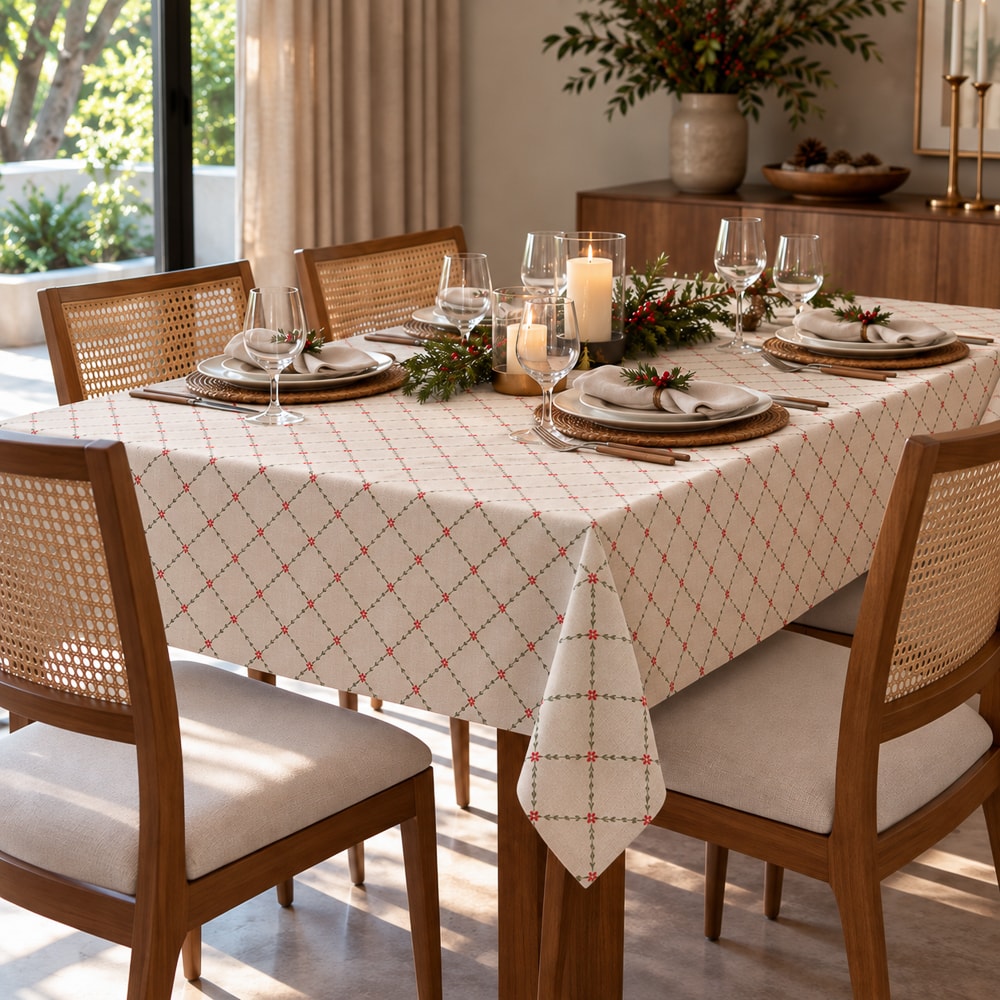 Toalha de Mesa Retangular Estampa Digital Guirlanda de Natal 12 Lugares 1,40m x 3,50m