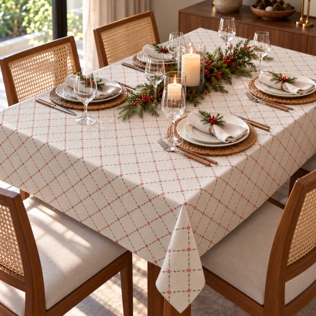Toalha de Mesa Retangular Estampa Digital Guirlanda de Natal 12 Lugares 1,40m x 3,50m