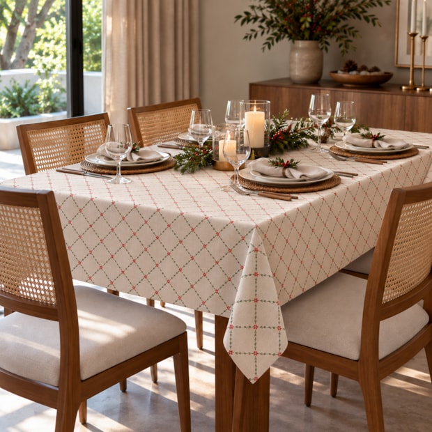 Toalha de Mesa Retangular Estampa Digital Guirlanda de Natal 8 Lugares 1,40m x 2,70m