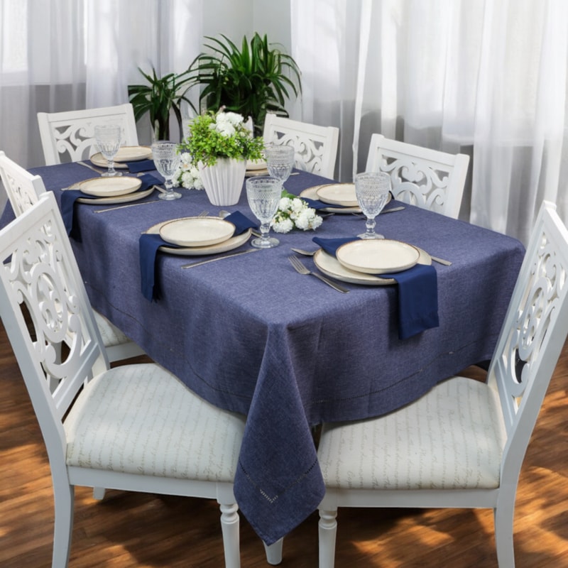 Toalha de Mesa Retangular Glamour Azul Navy 6 Lugares 1,60m x 2,10m