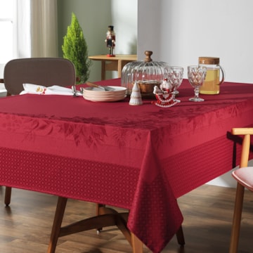 Toalha de Mesa Retangular Karsten Jacquard Sempre Limpa Flor do Natal 8 Lugares 1,60m x 2,70m