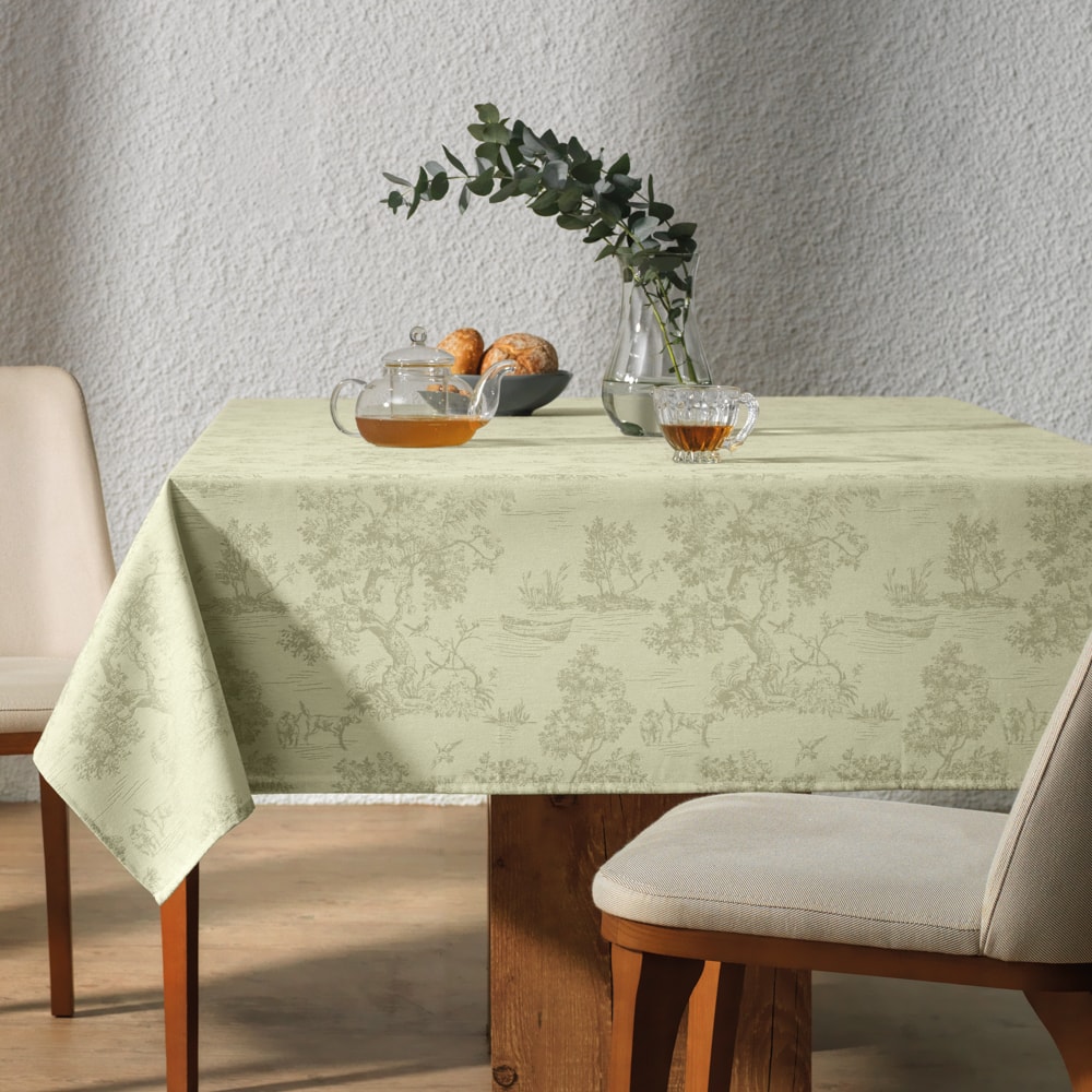 Toalha de Mesa Retangular Karsten Jacquard Sempre Limpa Grazia 6 Lugares 1,60m x 2,20m