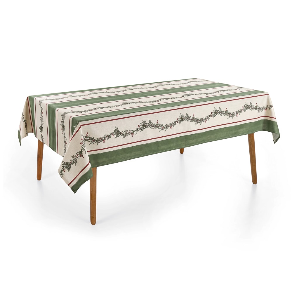 Toalha de Mesa Retangular Natal Estampa Digital Azevinho 6 Lugares 1,40m x 2,10m