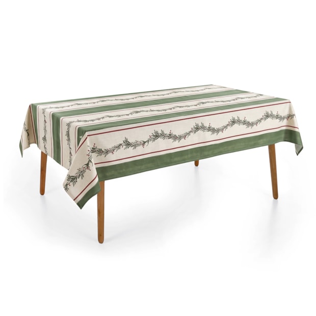Toalha de Mesa Retangular Natal Estampa Digital Azevinho 6 Lugares 1,40m x 2,10m
