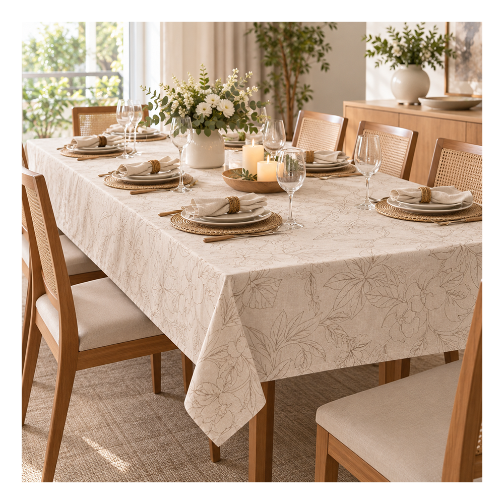 Toalha de Mesa Retangular Nativa Floral 12 Lugares 1,40m x 3,50m