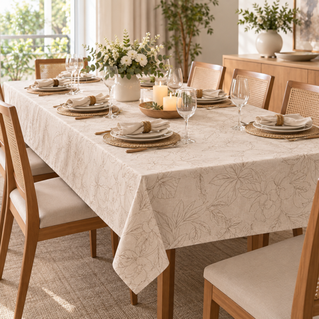 Toalha de Mesa Retangular Nativa Floral 12 Lugares 1,40m x 3,50m