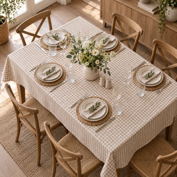 Toalha de Mesa Retangular Picnic Xadrez 6 Lugares 100% Algodão 1,40m x 2,10m