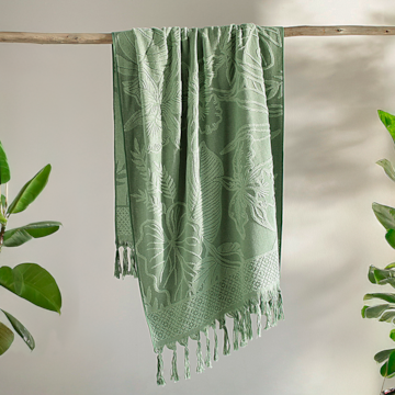 Toalha de Praia Buddemeyer Luxus La Palma 100% Algodão c/ Franjas em Macramê 90cm x 1,80m