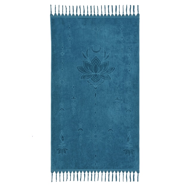 Toalha de Praia Buddemeyer Luxus Lotus 100% Algodão c/ Franjas em Macramê 1,00m x 1,80m