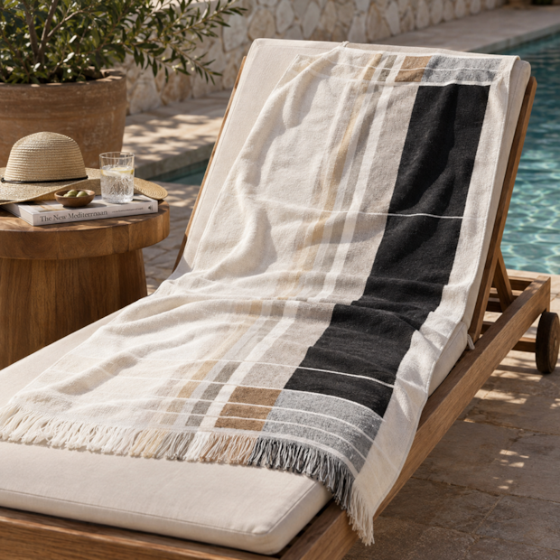 Toalha de Praia Buddemeyer Luxus Netuno 100% Algodão c/ Franjas 90cm x 1,80m