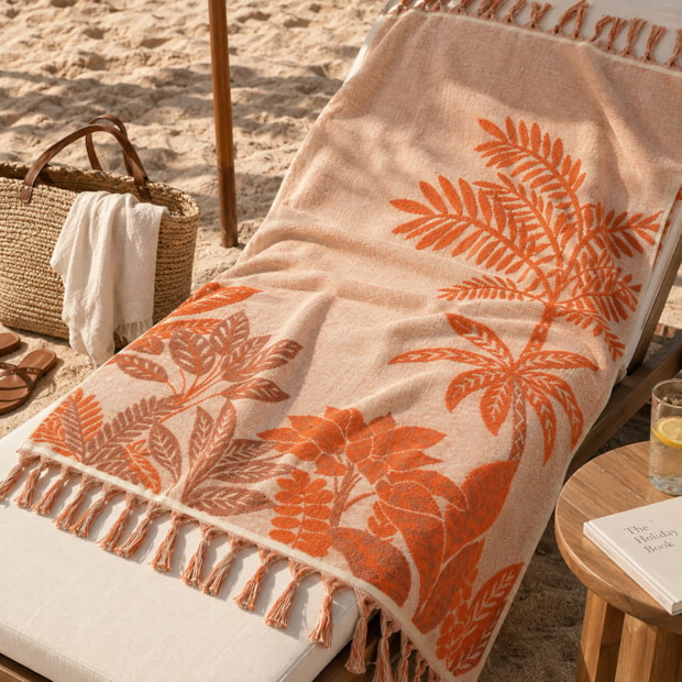 Toalha de Praia Buddemeyer Luxus Oasis 100% Algodão c/ Franjas em Macramê 90cm x 1,80m