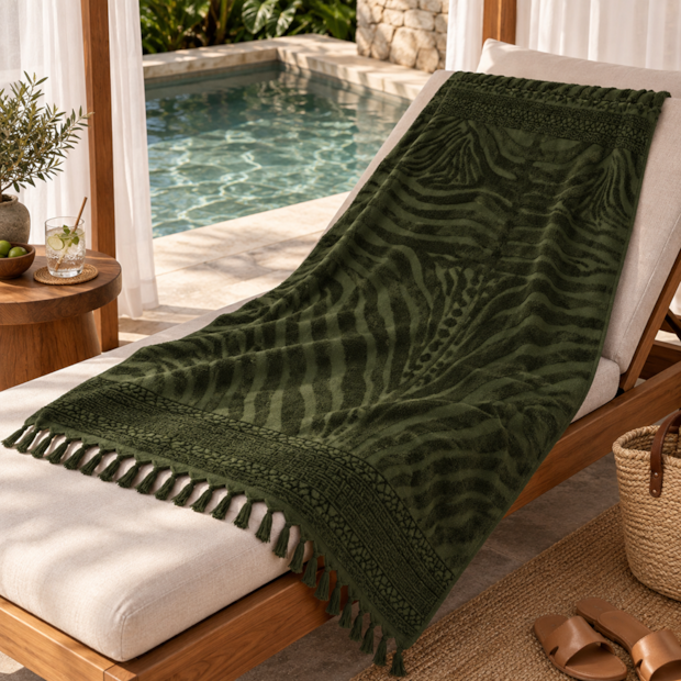 Toalha de Praia Buddemeyer Luxus Savana 100% Algodão c/ Franjas em Macramê 1,00m x 1,80m