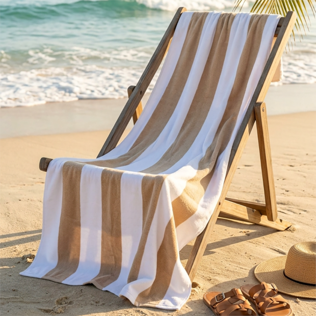 Toalha de Praia Dohler Aveludada Cabana Stripes 100% Algodão - Gramatura: 320g/m² Estampa:Cabana Stripes Bege