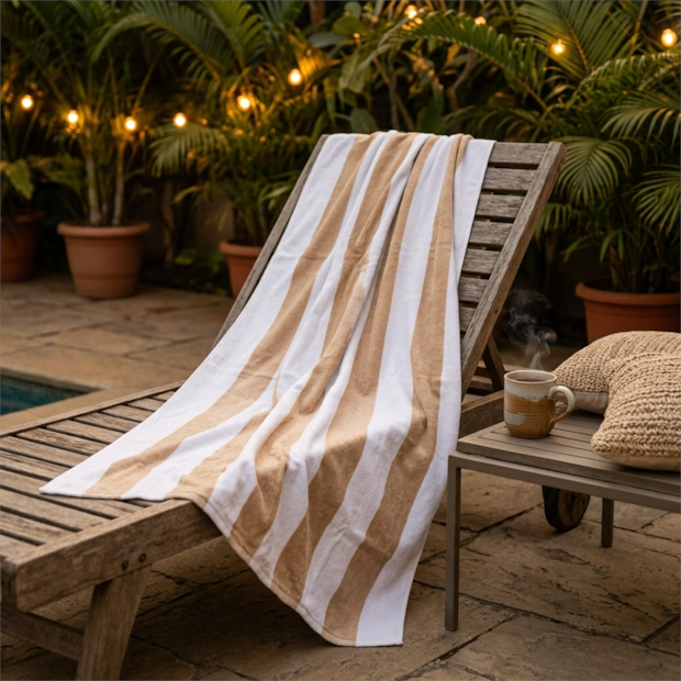 Toalha de Praia Dohler Aveludada Cabana Stripes 100% Algodão - Gramatura: 320g/m² Estampa:Cabana Stripes Bege