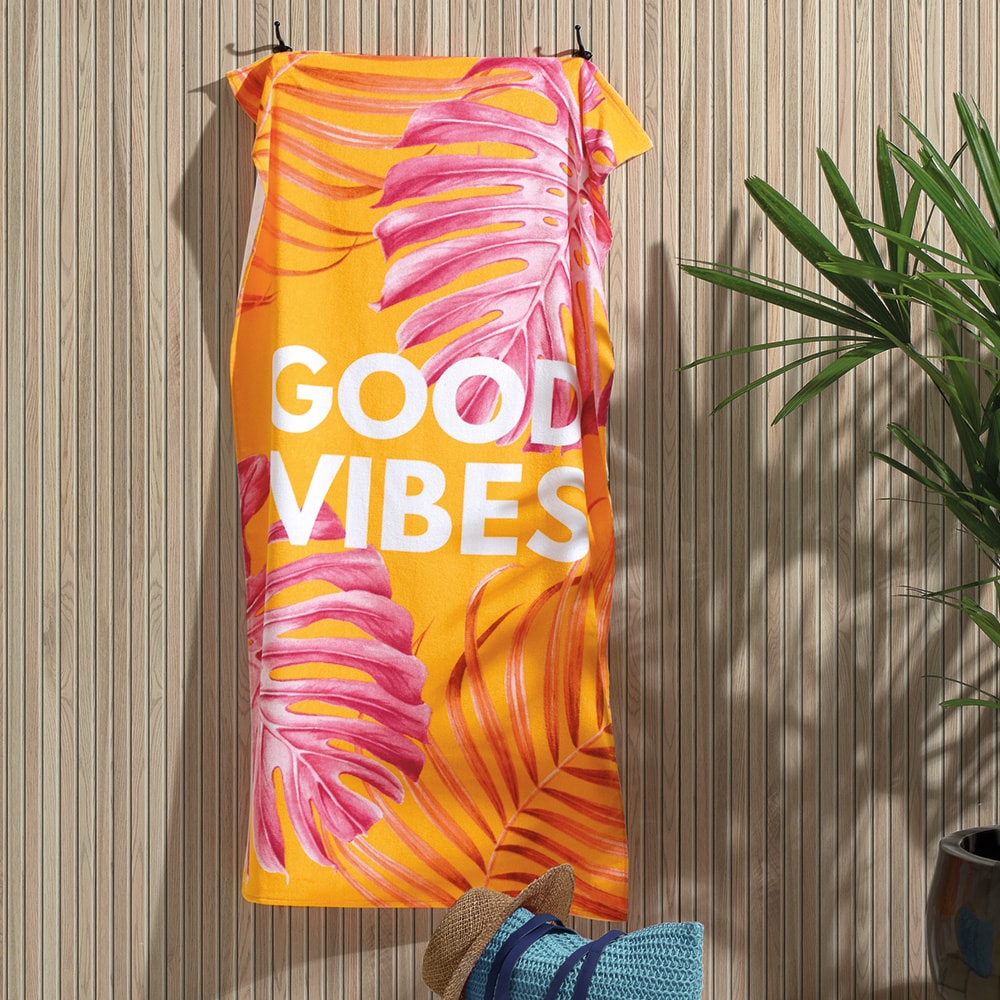 Toalha de Praia Dohler Good Vibes Aveludada 100% Algodão - Gramatura: 320 g/m²