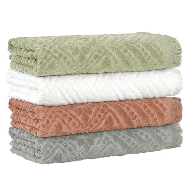 Toalha de Rosto Buddemeyer Anis Jacquard Aveludada 100% Algodão c/ Franjas - Gramatura: 420g/m²