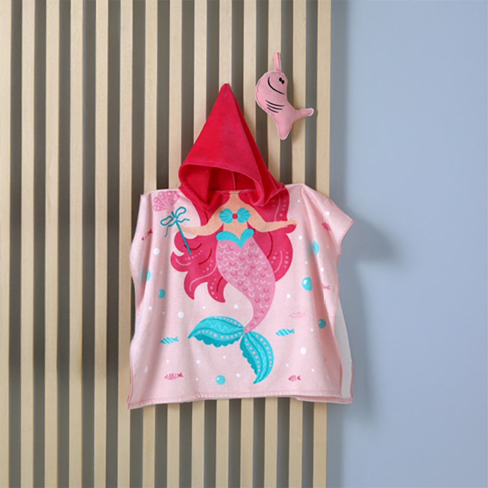 Toalha Infantil com Capuz Dohler Sereia Aveludada 100% Algodão - Gramatura: 320g/m²