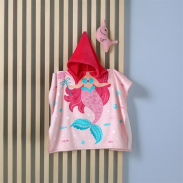 Toalha Infantil com Capuz Dohler Sereia Aveludada 100% Algodão - Gramatura: 320g/m²