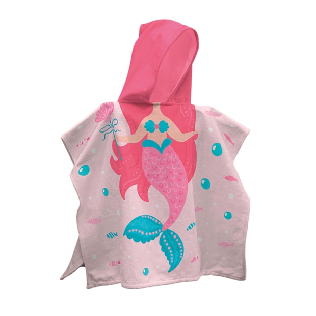 Toalha Infantil com Capuz Dohler Sereia Aveludada 100% Algodão - Gramatura: 320g/m²