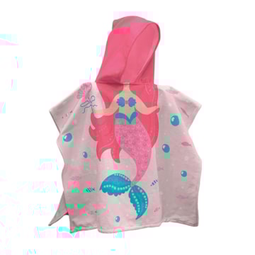 Toalha Infantil com Capuz Dohler Sereia Aveludada 100% Algodão - Gramatura: 320g/m²