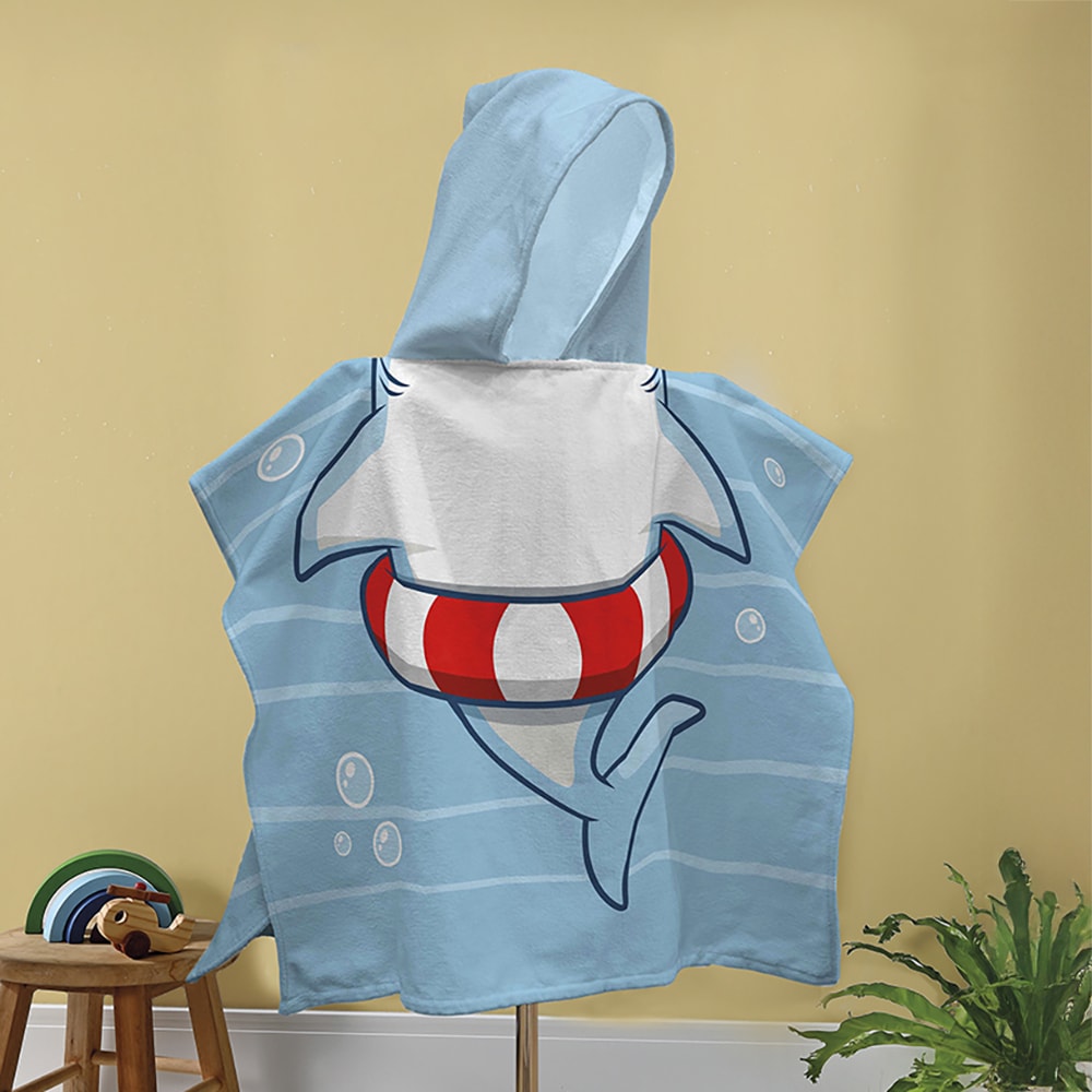 Toalha Infantil com Capuz Dohler Shark Aveludada 100% Algodão - Gramatura: 320g/m²
