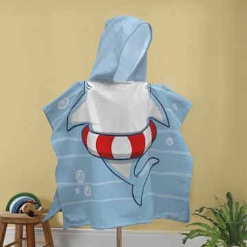 Toalha Infantil com Capuz Dohler Shark Aveludada 100% Algodão - Gramatura: 320g/m²