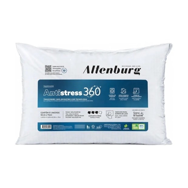Travesseiro Altenburg Antistress 360 Fios de Carbono Suporte Firme 50cm X 70cm (1 Peça)