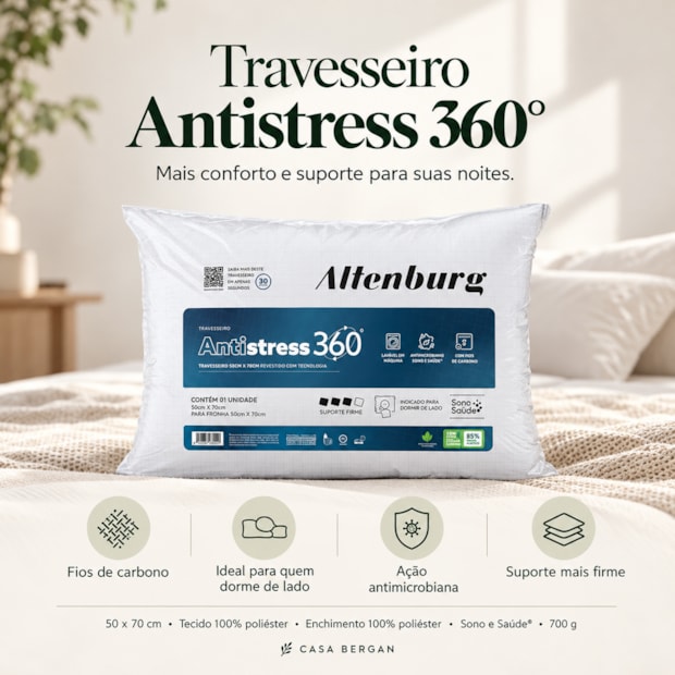 Travesseiro Altenburg Antistress 360 Fios de Carbono Suporte Firme 50cm X 70cm (1 Peça)