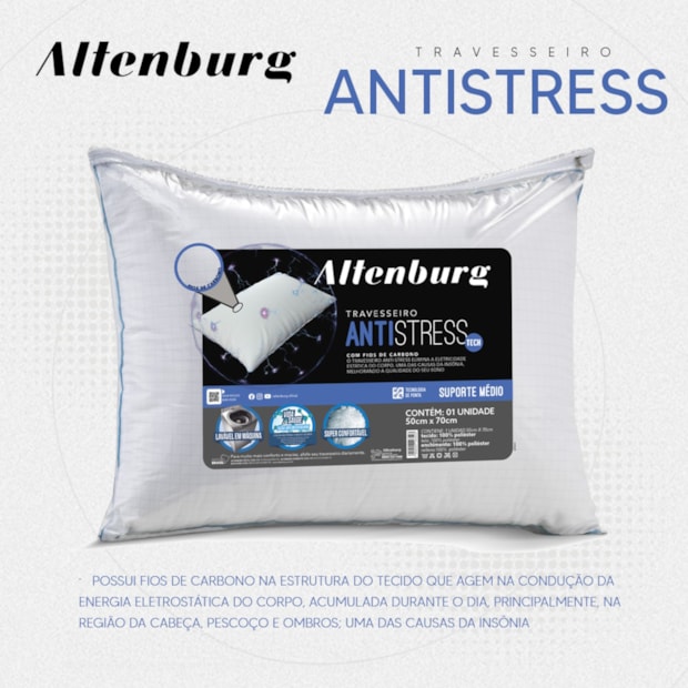 Travesseiro Altenburg Antistress Fios de Carbono Suporte Firme 50cm X 70cm (1 Peça)