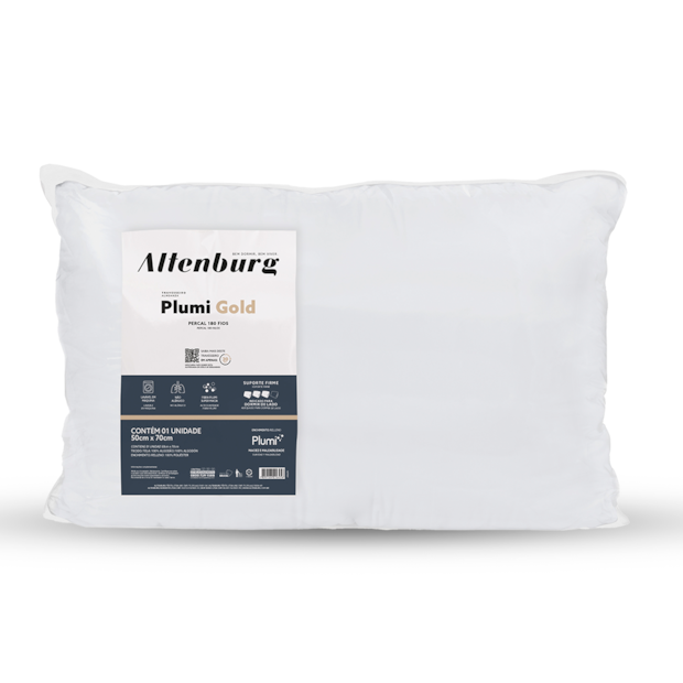 Travesseiro Altenburg Plumi Gold 100% Algodão Percal 180 Fios Suporte Firme 50cm x 70cm (1 Peça)