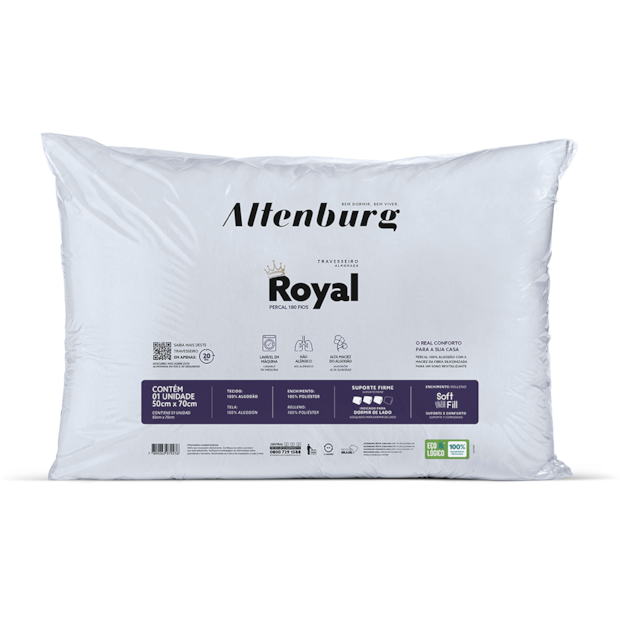 Travesseiro Altenburg Royal 100% Algodão Percal 180 Fios Suporte Firme 50cm X 70cm (1 Peça)