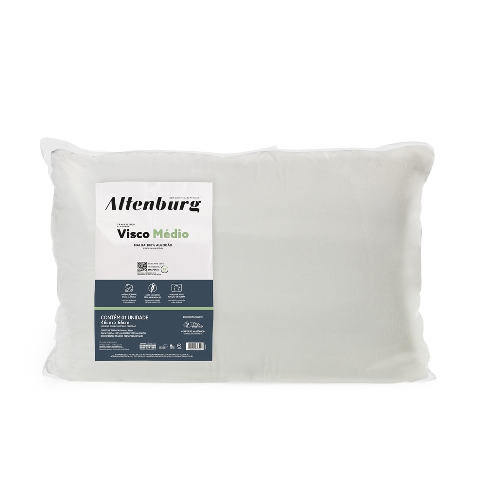 Travesseiro Altenburg Viscoelástico Médio Suporte Médio Malha 100% Algodão 46cm x 66cm