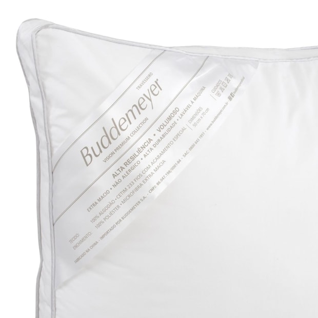 Travesseiro Buddemeyer Vision Fill 100% Algodão Cetim 233 fios 50cm x 70cm (1 Peça)