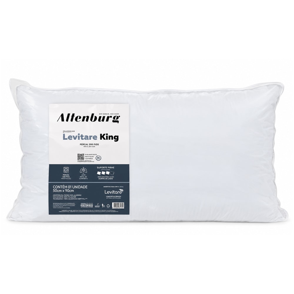 Travesseiro King Size Altenburg Levitare King 100% Algodão Percal 233 Fios Suporte Firme 50cm X 90cm (1 Peça)