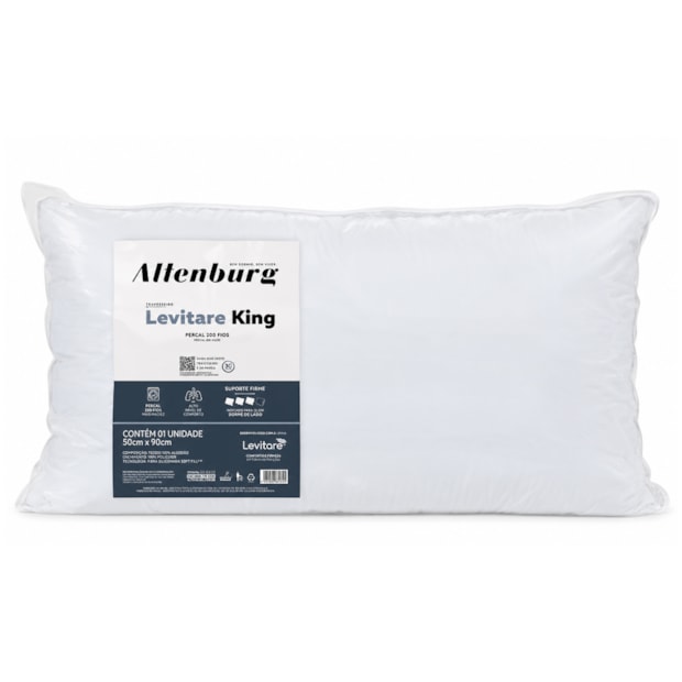 Travesseiro King Size Altenburg Levitare King 100% Algodão Percal 233 Fios Suporte Firme 50cm X 90cm (1 Peça)